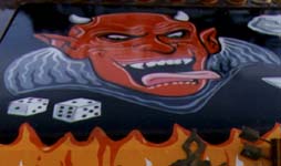 A painted hood of a car